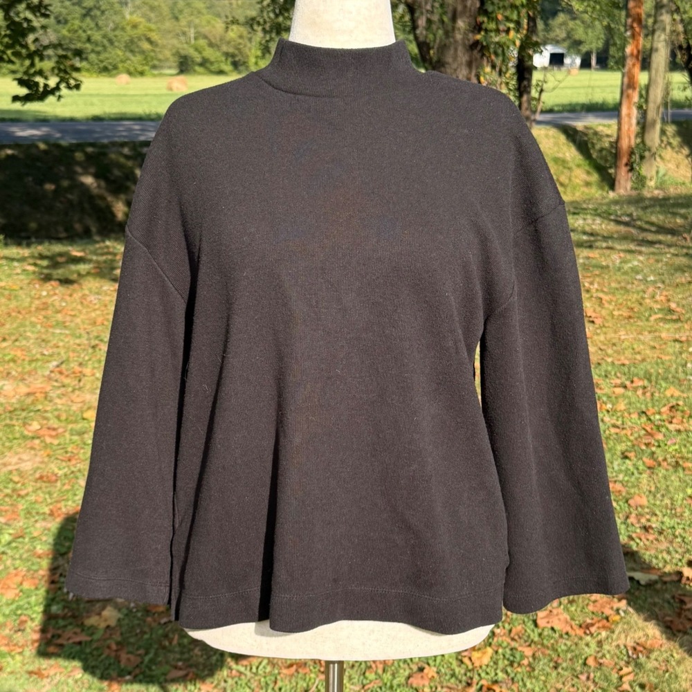 Old Navy Womens Mock Neck Long Sleeve Top Black Petite Large Ribbed Knit 0725